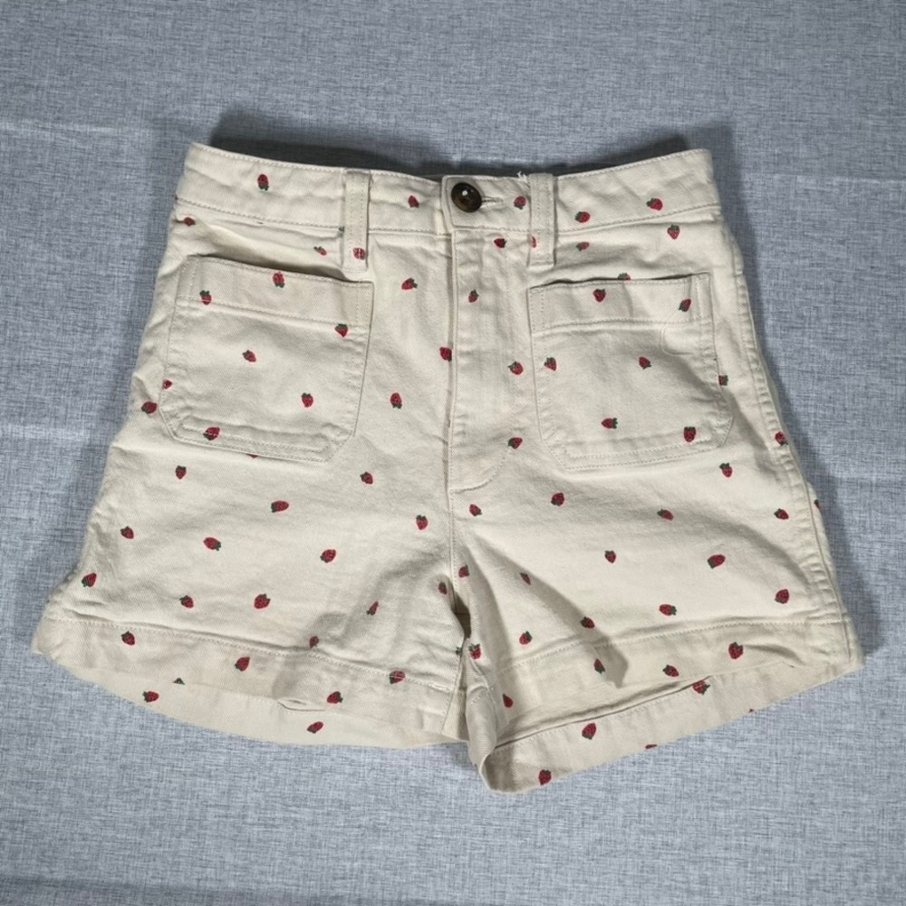 Madewell Strawberry Print High Rise Denim Shorts Womens Size 24 - Picture 1 of 13